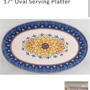 Williams Sonoma Sicily Ceramic Oval Platter Blue and Yellow Oval Serving 17’